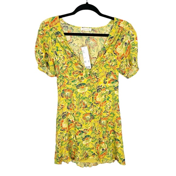 NWT Urban Outfitters Yellow Floral Mini Dress - Picture 3 of 12